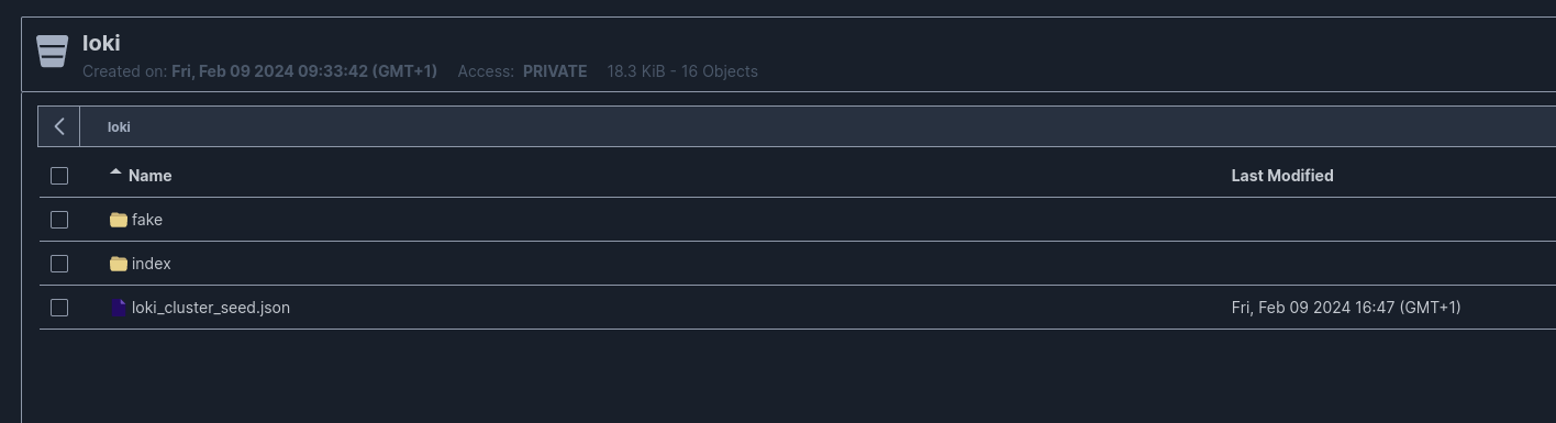 Interface web de Minio avec les objets