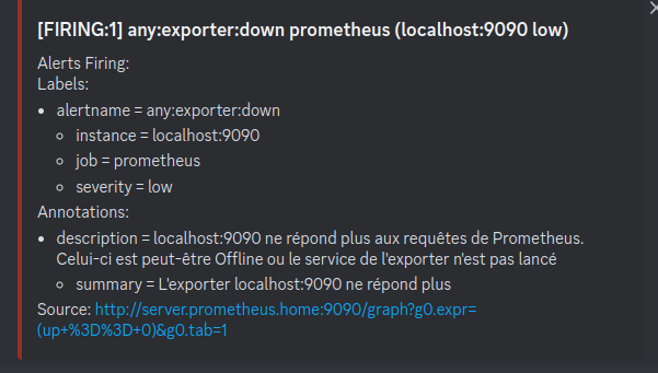 Alerte exporter down