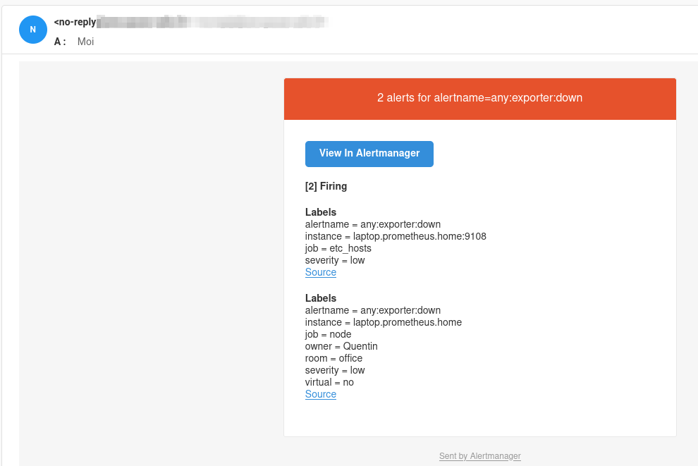 Mail reçu par AlertManager